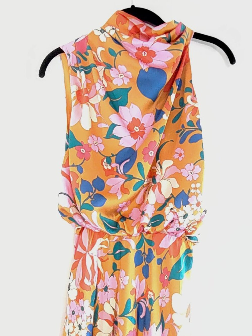 NWT Sage + Paije Satin Floral Halter Dress Size Large High Draped Neck Fall Chic - Picture 7 of 13